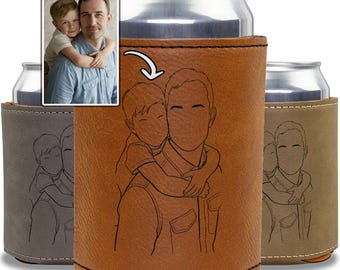 Glacière personnalisée papa et fils avec contour de canette, cadeau personnalisé pour porte-boisson pour mari, glacière de dessin au trait père et enfant gravée sur pochette pour boisson