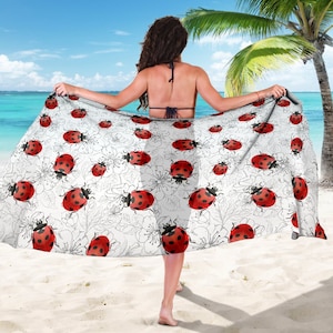 Ladybugs & Flowers Sarong Scarf, Ladybug Lady Bug Lover Gift, Pretty Ladybug Beach Cover Up, Ladybird Beach Sarong Skirt Dress