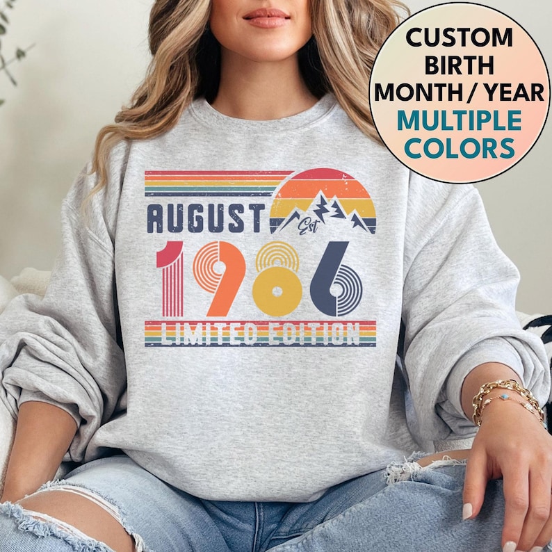 1986 Sweatshirt, 1986 Birthday Sweatshirt Sweater, 1986 Birthday Year Number Sweat for Women Or Man, Birthday Gift, 40th Birthday Shirt image 1