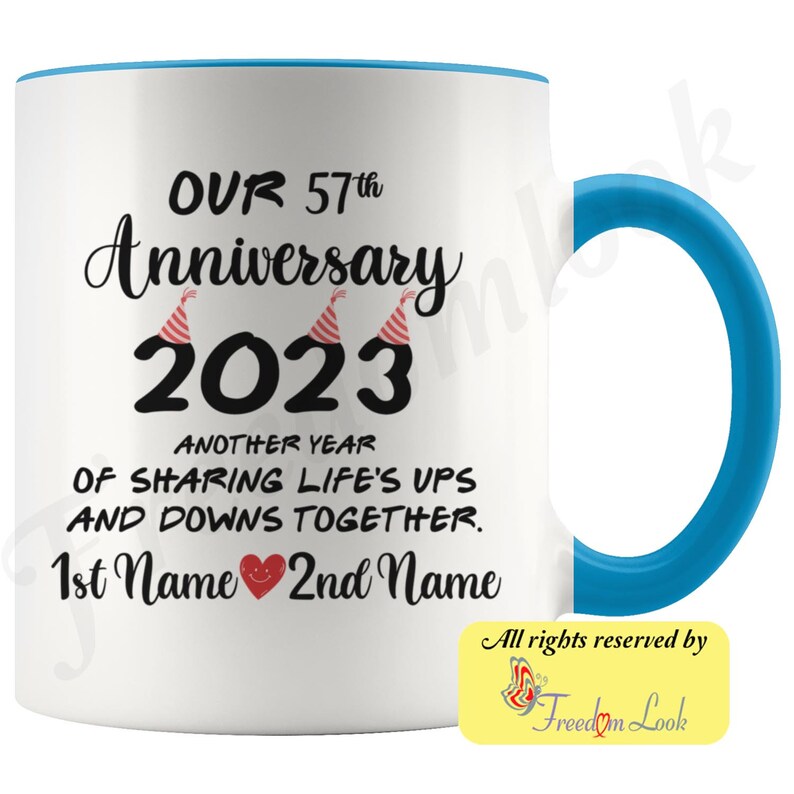 Personalisierte 57. Hochzeitstag Geschenk für Ihn und Sie, Siebenundfünfzigste Tasse für Ehemann & Frau, Frau Hubby Tasse, 57 Jahre zusammen Bild 6