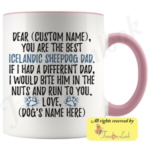 Personalized Icelandic Sheepdog Dog Dad Coffee Mug, Icelandic Spitz Dog Owner, Iceland Dog Dog Men Gifts, Icelandic Spitz Daddy Present Gift Pink & White