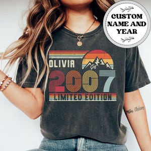 18th Birthday Customized Retro Unisex Shirt, 2007 Birthday Sweatshirt Gift, 2007 Bday Year Number Hoodie, Birthday Tee For Daughter Or Son