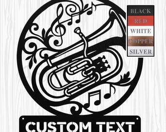 Nom personnalisé euphonium, art mural, instrument, tuba, cadeau pour mélomane, nom en métal, nom de musicien, décoration de chambre, décoration d'intérieur pour ténor