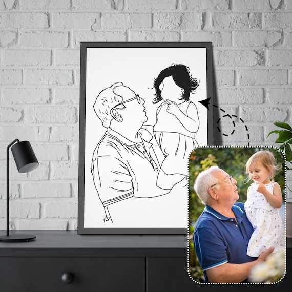 Personalized Grandpa and Granddaughter Photo Outline Framed Canvas