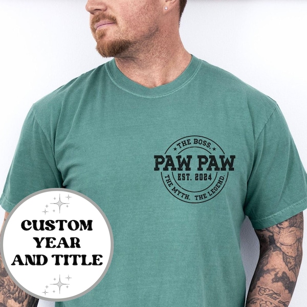 Paw Paw Est 2025 Custom Comfort Colors Shirt, Father's Day Tee Gift for Him, First Time Grandparent To Be Pregnancy Announce Sweatshirt