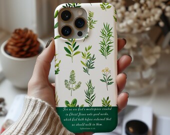 Ephesians 2:10 God's Masterpiece Christian Green Floral Pattern Phone Case Christian Gifts iPhone Samsung Galaxy Google Pixel Phone Case