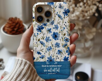 Psalm 46:6 God Is Within Her Christian Floral Pattern Phone Case Christian Religious Gifts iPhone Samsung Galaxy Google Pixel Phone Case