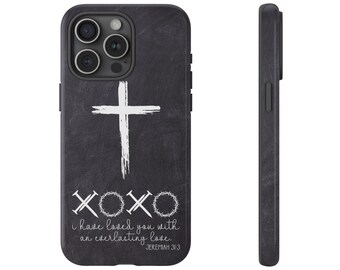 Bible Verse Phone Case Everlasting Love Jeremiah 31:3 Chalkboard iPhone Samsung Galaxy Google Pixel Christian Premium Phone Case