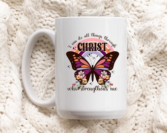 Christian Coffee Mug: Butterfly Bible Verse Gift
