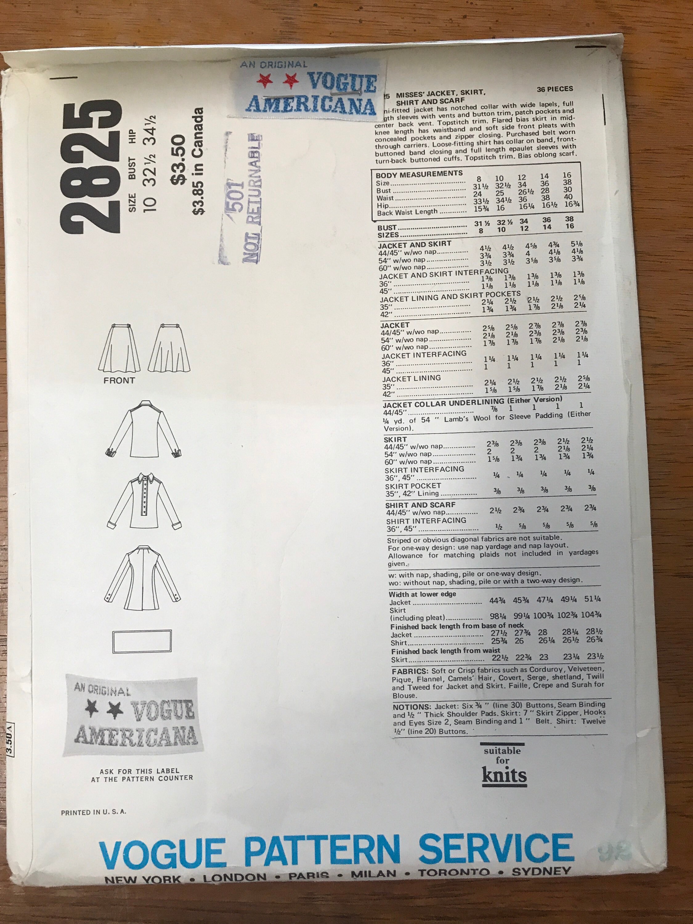 Vogue 2825 jacket skirt and blouse pattern | Etsy