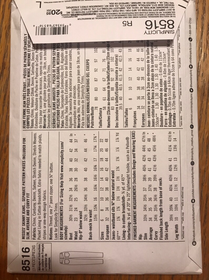 Simplicity 8516 jeans pattern