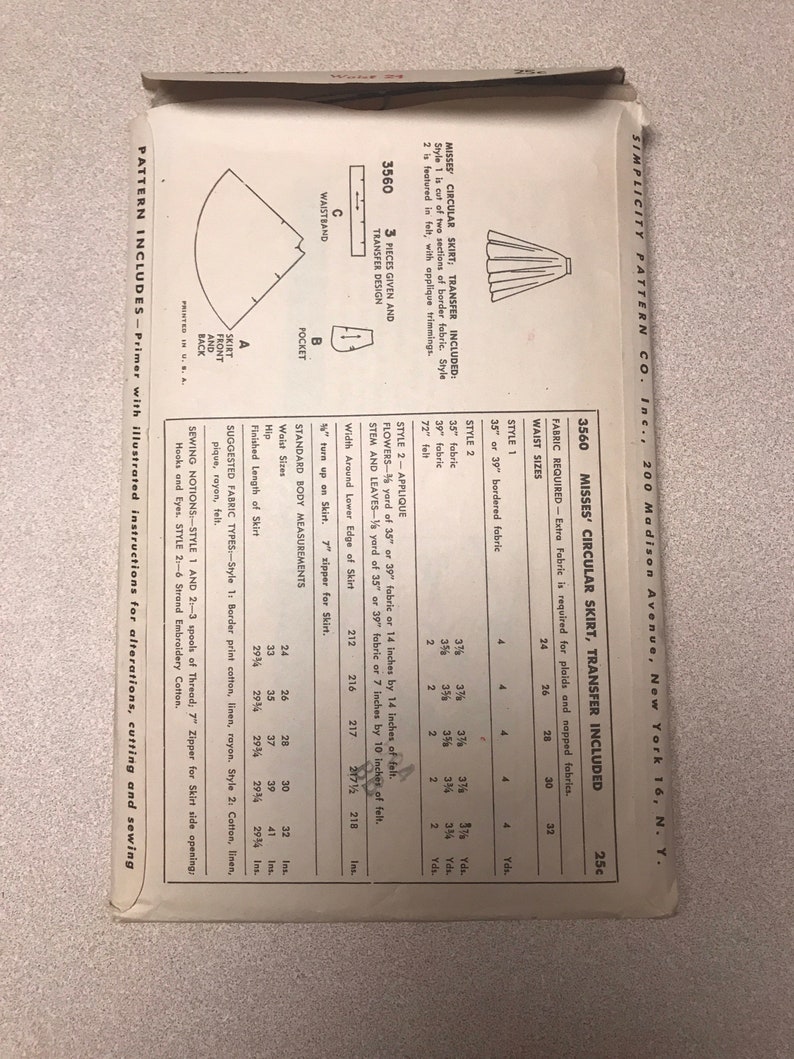 Vintage 1951 simplicity pattern 3560