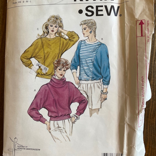 Kwik Sew 1355 knit top pattern sizes xsm-large