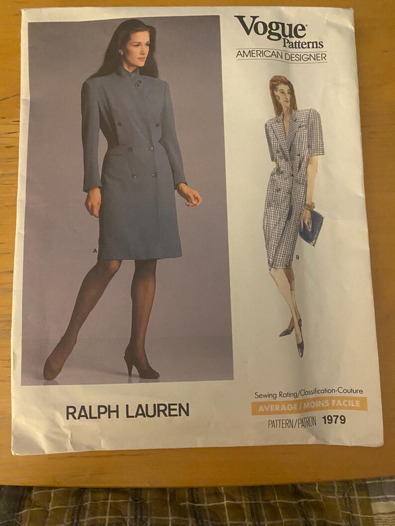 V1979 Pattern Vogue 1979 Straight Double Breasted Dress Pattern Size 10 - Etsy