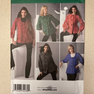 May include: Simplicity sewing pattern number 2760 for sizes 6, 8, 10, 12, and 14. The pattern includes instructions for making a jacket with different sleeve and collar options. The pattern is shown on five models wearing different versions of the jacket.
