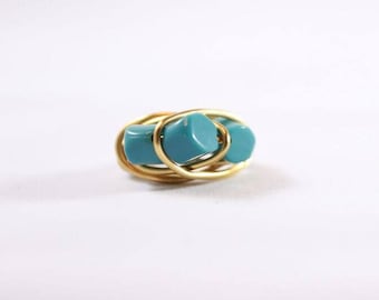 Gold and Turquoise Wire Wrapped Ring