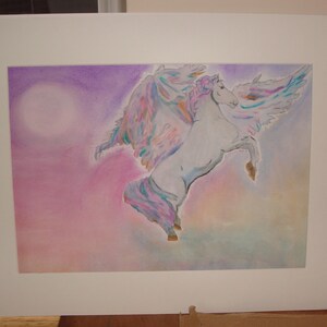 Original Art Work Water Colour Pastels Mixed Media Winged Horse Painting