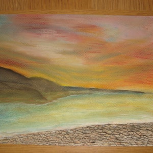 Original Art Work Chalk Pastel Painting Drawing Coastal Sunset