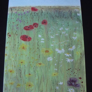 Original Signed Art Work Pastel Wildflower Meadow Poppies Daisies