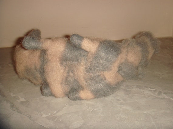 Large Pin Felt Needle Felted Kitten Grey & Cream Striped Fat Cat Collectible 