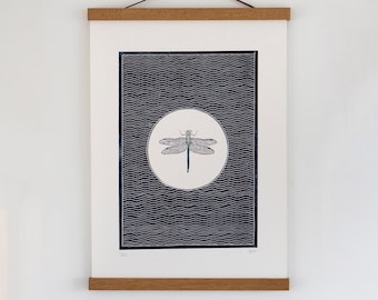 Dragonfly Linocut Print - A3 Print Detail - An original, Limited Edition Lino cut print