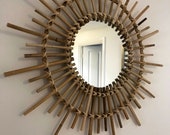 Large rattan starburst round mirror