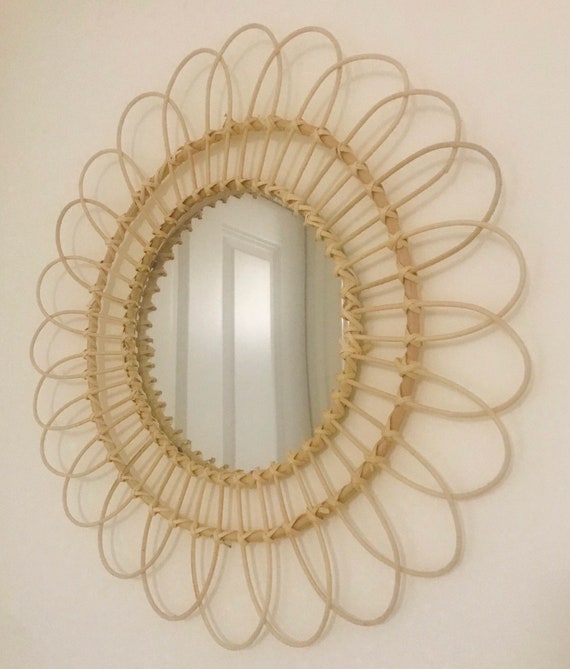 Large circular rattan mirror Etsy