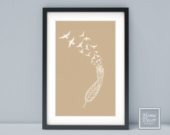 Feather Print Set Botanical Prints Of Wall Art Large Beige