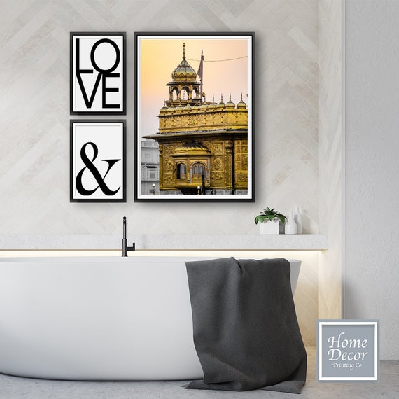B/&W 4 Part Sikh Canvas Prints of Golden Temple Amritsar for Living Room