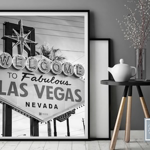 Las Vegas Print, Las Vegas Wall Art, Bienvenido A Fabulous Las Vegas Print, Impresión en blanco y negro y retro en color, Descarga de arte de pared