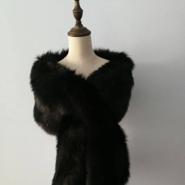 black color,faux fur shawl thick faux fur scarf imitated fox fur cape winter women warm fur pashmina