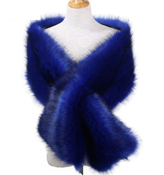 Royal blue light silver faux fur bridal 