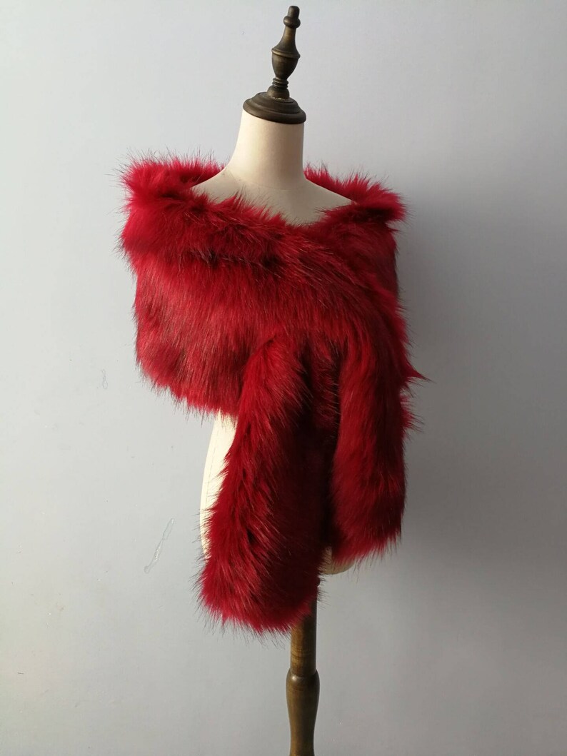 Red Color long Large Faux Fur Shawl Thick Faux Fur Scarf Etsy