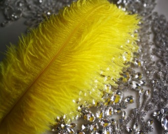 50pcs 5-17inch  Yellow Drab Ostrich Feathers For  Wedding table Centerpiece