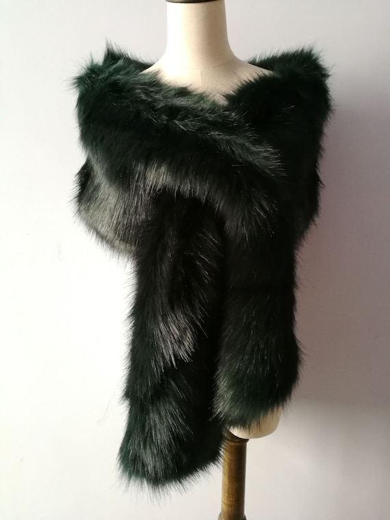 green faux fur shawl