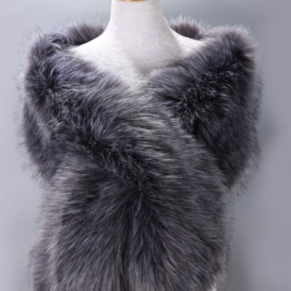 Grey without tail faux fur bridal shawl wrap, Wedding Fur shrug, Fur Wrap, Bridal Faux Fur Stole Fur Shawl Cape