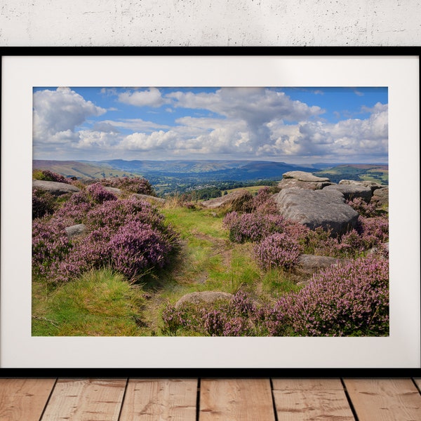 Surprise View and Hope Valley above Hathersage | Photograph | Derbyshire Peak District | Wall art | Peak District View  | Heather Moors