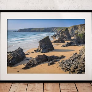 Bedruthan Steps Print Cornwall.  Cornish Beach  | Photograph | Print | mounted and canvas print