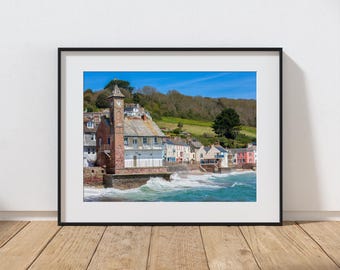 Kingsand Clock Tower Print: Coastal Cornwall Beach Scene -  wall art