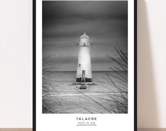 Talacre Lighthouse  travel poster  | Point of Ayr lighthouse  poster | Black and white wall art