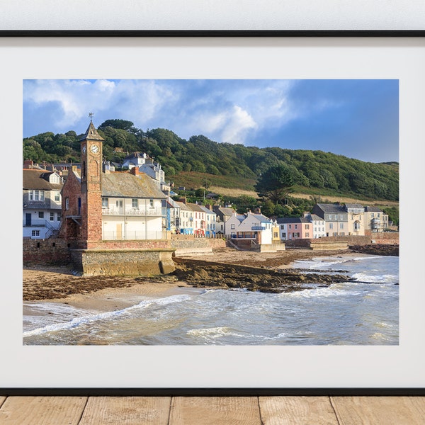 Kingsand, Cornwall - soleil matinal sur la plage et l'institut du village | impression de paysage | Cornouailles du sud-est | art mural |