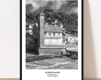 Kingsand Cornwall travel poster  | Black and white wall art