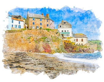 Cawsand Beach Digital Watercolour Print from Original Photograph |  download | JPG