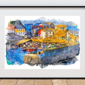 Mevagissey Harbour Cornwall – Digital Watercolour Print from Original Photograph |  download | JPG