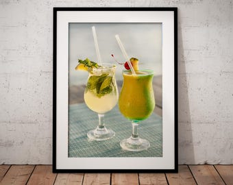 Caribbean cocktails.  Pina Colada in Hastings, Barbados on the Richard Haynes Boardwalk