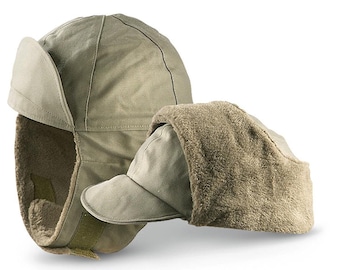 Genuine German Army Military Winter Pile Cap Olive drab OD hat warm cold weather