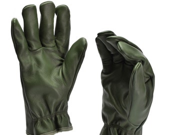 Original French army combat leather gloves. NATO olive winter gloves NEW