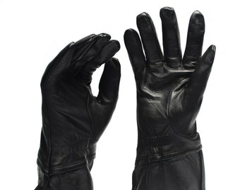 Genuine Italian army gauntlets motorcycle black leather gloves Italy military