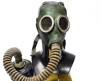 Cold war Soviet russian gas mask GP-4 with hose Green rubber Genuine respiratory protection Nato modern filter cartridge  NEW Halloween