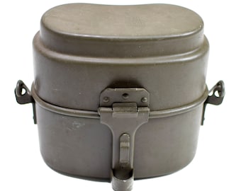 Original Polish Army mess kit. Aluminium military bowler pot Poland military eating utensils, camping 2 parts mess kit
